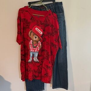 Hustler Hollywood Red Bear Graphic tee with 42x34 jeans